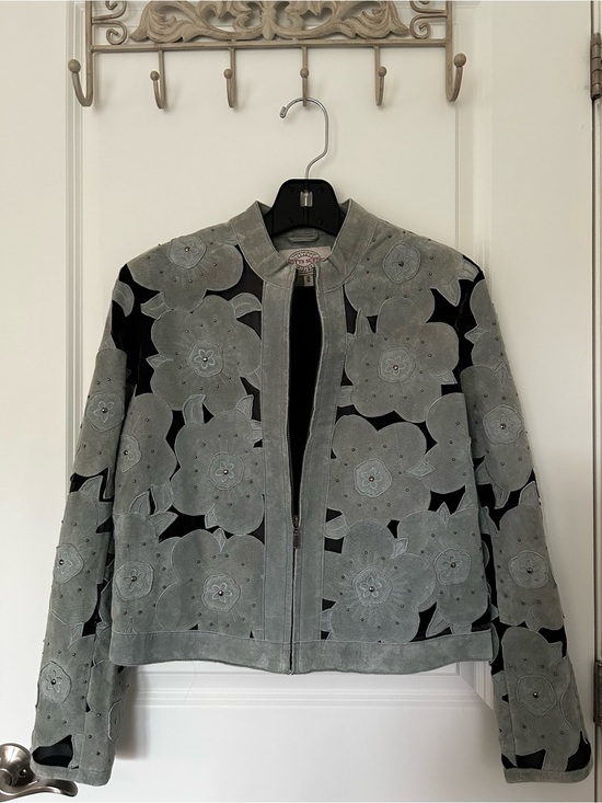 Skotts Suede Jackets & Blazers - Women’s Floral Suede Jacket in Light Blue  - Vintage Style